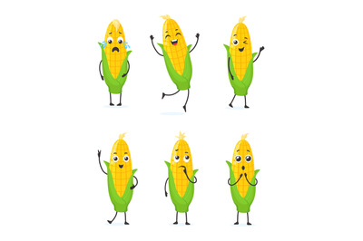 Maize emoji. Cartoon cute corn character, funny corncob emoticons coll
