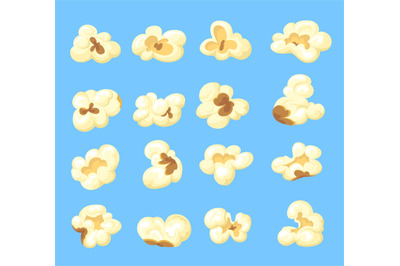 Cartoon kernels popcorn. Kernel salty pop corn, caramel sweetcorn in b