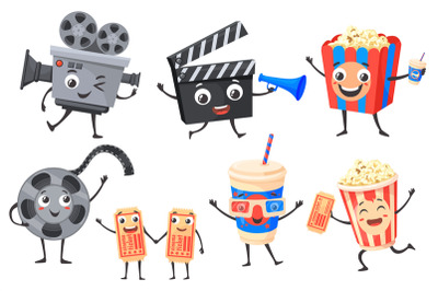 Cartoon cinematography characters. Cartoon cinema icon, funny cute mov