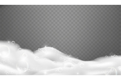 Realistic bathtub foam. 3d lather for soapy bathed bath or basin, beau