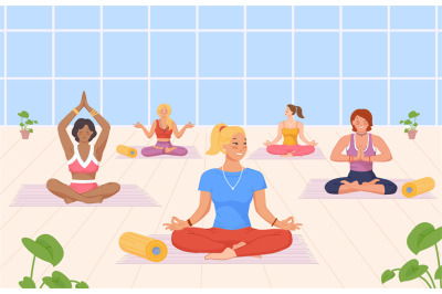 Exercise yoga group. Meditation breath, funny aerobics, fitness scuola