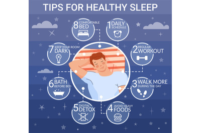 Good sleep tips. Better sleeping rules concept, care quality healthy d