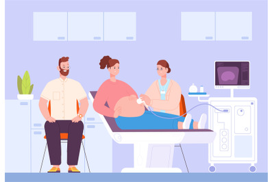 Doctor scanning pregnant. Ultrasound fetus examining&2C; medical gynecolo