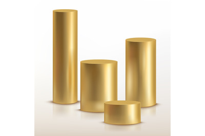 Realistic golden cylinder. 3d gold pillar or can, metal podium stadium