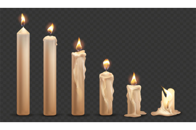 Lit candle animation. Realistic burning candles, spiritual church flam