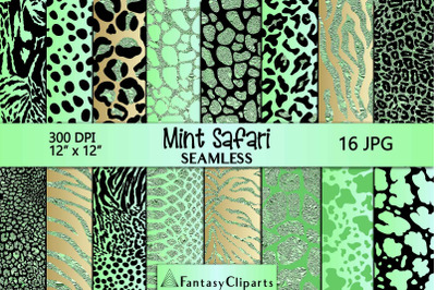 Mint Safari Animal Print Seamless Digital Paper