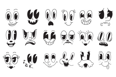 Facial mascot 30s. Looking toon faces quirky characters, creator carto
