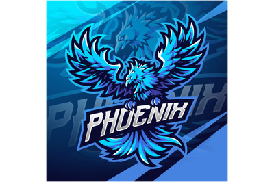 Blue phoenix esport mascot logo design