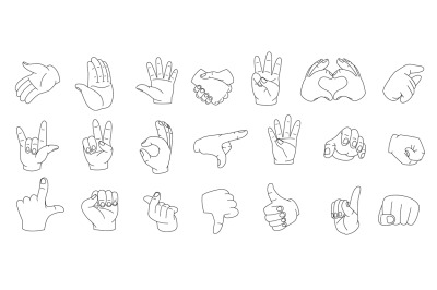 Linear hand gestures. Woman hands different poses minimal linear style