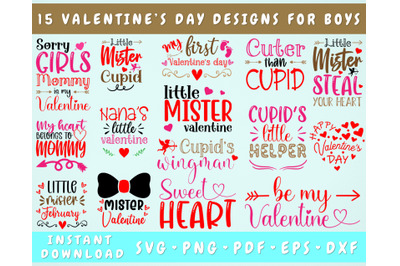 Valentine&#039;s Day SVG Bundle For Boys, 15 Designs, Cuter Than Cupid SVG