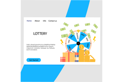 Lottery landing page, win lot of money and prize