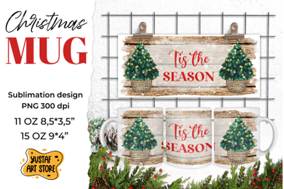 Rustic Christmas mug sublimation. Tis the season PNG design