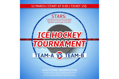 Realistic ice hockey poster. Sport championship advertising, sport eve