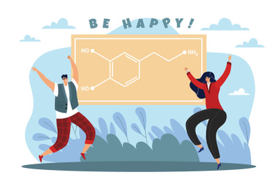 Chemical Happiness, organic formula sign for dopamine hormone and neur