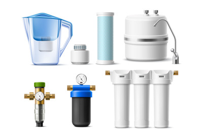 Realistic water filter. Drink cleaners, home water purification system