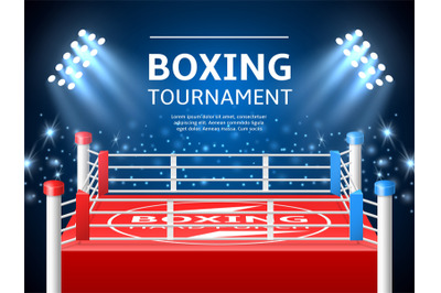 Boxing ring poster. Realistic battle stage, fighting arena, playground