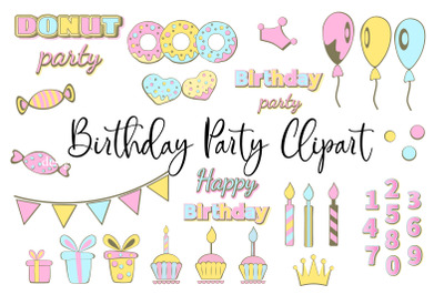 Happy Birthday Party Clipart. Donut Clipart