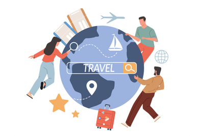 Online search bar tickets. Beneficial travel tour, help service, peopl