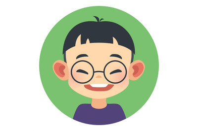 Laughing asian kid avatar. Round child portrait