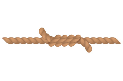 Tied rope. Marine brown cord. Decorative element