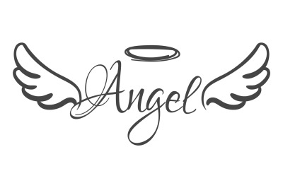 Angel doodle. Flying wings logo. Heaven symbol