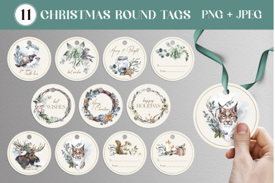 11 Christmas Forest Round Gift Tags | Printable Holidays PNG