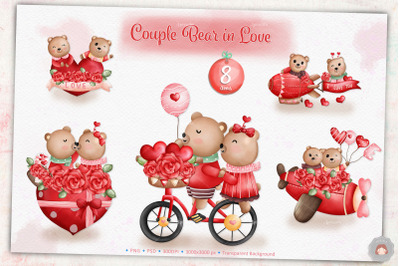 Couple Bear in Love | Valentine Bear Clipart | Couple Bear Sublimation