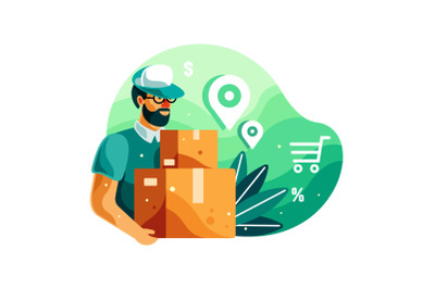 Delivery Man Holding Box Illustration