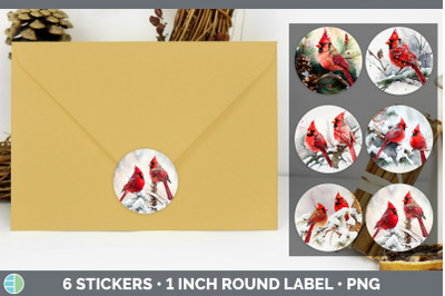 Cardinal Christmas Stickers | Sticker 1in Round Labels PNG