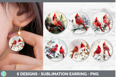 Christmas Cardinal Round Earring | Sublimation Designs Bundle