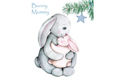 Bunny-mummy. Watercolor illustration.