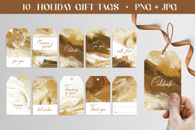 10 Acrylic Gift Tags | Beige Abstract Printable Holiday PNG