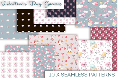 Watercolor Valentine Gnomes Digital Papers
