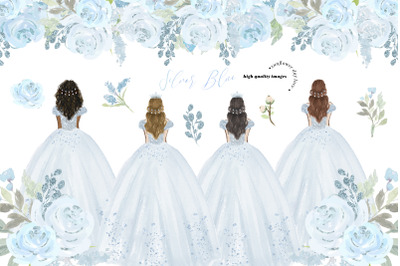 Silver Blue Floral Wedding Dresses clipart, Silver Blue Quinceaera