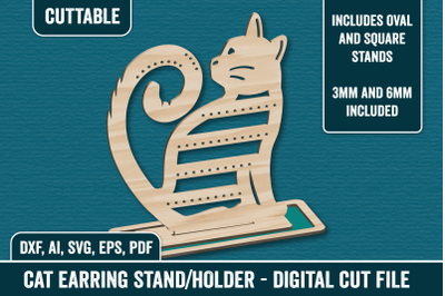 Laser Cat Earring Stand&2C; Cat earring holder laser cut files