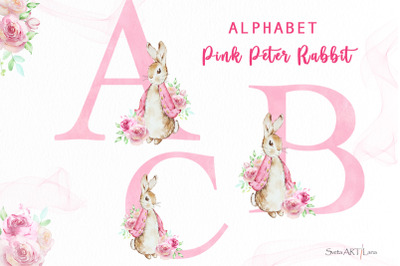 Flopsy Rabbit Pink Floral Alphabet Clipart