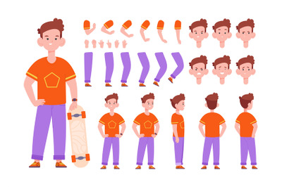 Kid front animation. Boy character infographic constructor for animato