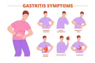 Gastritis symptoms. Indigestion symptom bloating flatulence heartburn