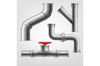 Realistic leaking pipes. Isolated kitchen pipe leakage, broken plumbin