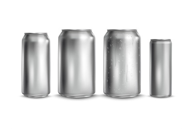 Mockup drink cans. Mock up realistic blank can for lager beer, aluminu