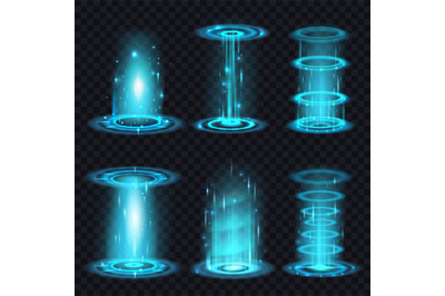 Realistic portal. Circle aura of lasergames, game hologram tunnel effe