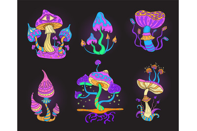 Psychedelic mushrooms. Magical mushroom psycadelic hippie trip, magic