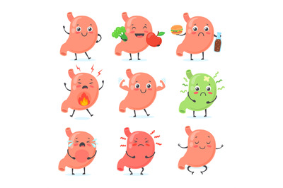 Stomach mascot. Stomaches medical character cute face healthy abdomen&2C;