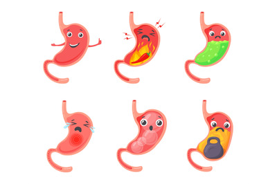 Gastric bloating. Cartoon stomach problem, esophageal abdomen ache ulc