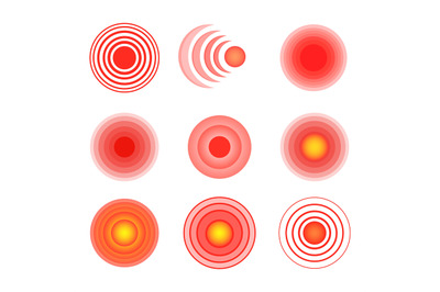 Hurt marker. Red radar circle symbol target pain in joints, sore mark