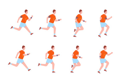 Running man sequence. Run character frame animation 2d runner profile,