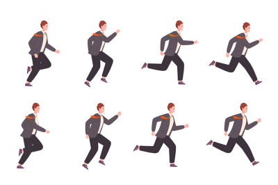 Running businessman animation. Run business character sprite sheet loo