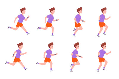 Running boy sequence. Little man run steps animation, profile motion 2