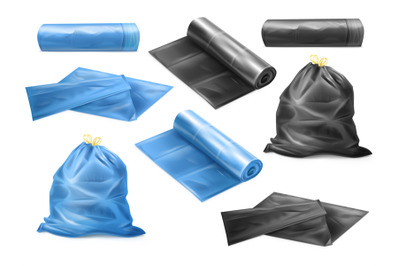 3d trash bags. Realistic polyethylene packaging for supplies kitchen t