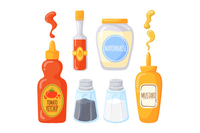 Cartoon sauce condiments. Condiment bottle mayonnaise chilli ketchup m